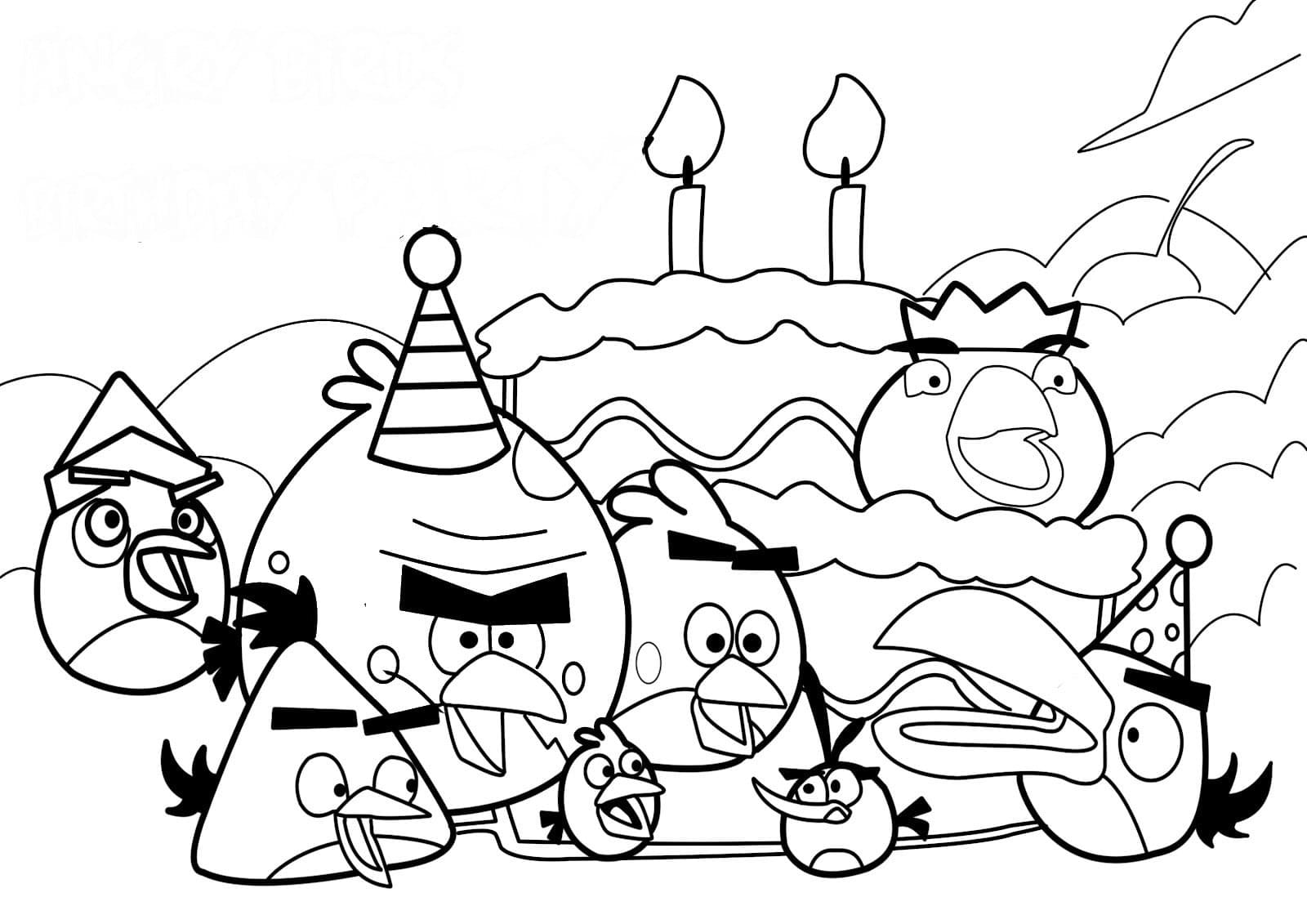 Desenho Festa de Aniversário dos Angry Birds para Colorir