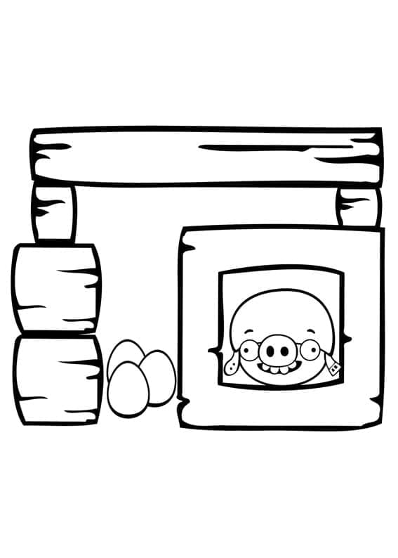 Desenho Imprimivel de Porco e Ovos Presos em Armadilha Angry Birds para Pintar