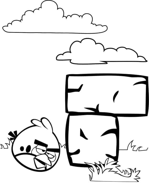 Desenho Imprimivel e Gratuito de Pássaro de Angry Birds Parado por Pedras para Colorir