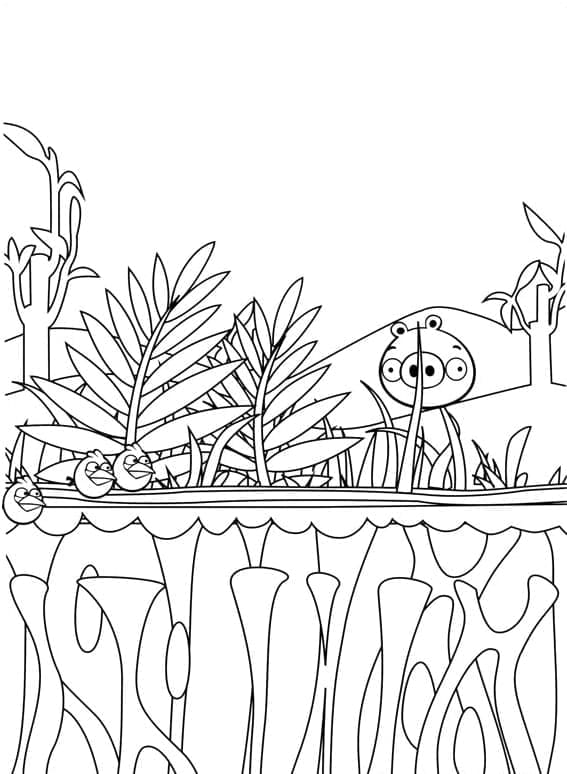 Desenho para Pintar de Porquinho do Angry Birds na Floresta para Colorir