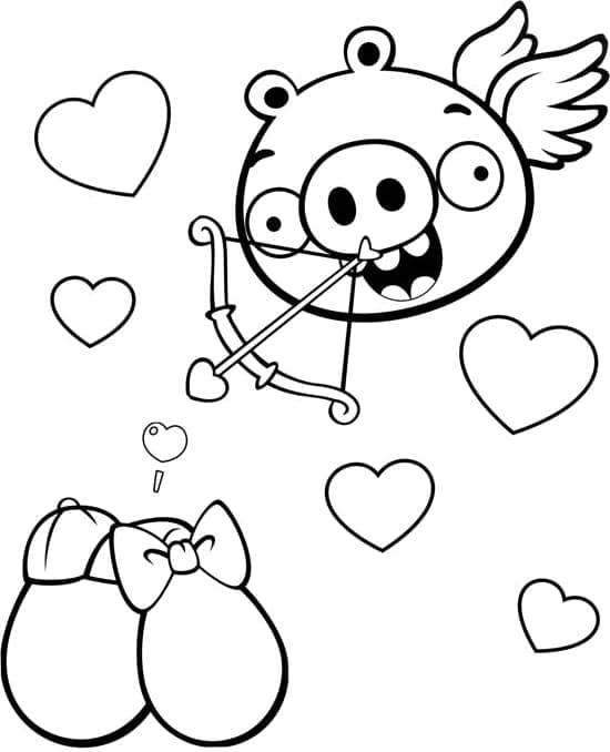 Desenho Porco Cúpido Dia dos Namorados de Angry Birds para Colorir Grátis