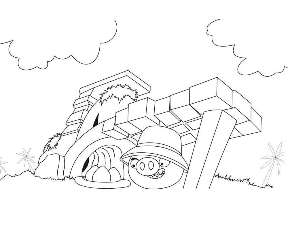 Desenho Porco Encontrando Ovos de Pássaro em Angry Birds para Colorir