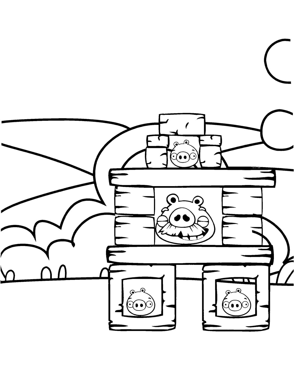 Desenho Porcos Presos em Armadilha em Angry Birds para Colorir