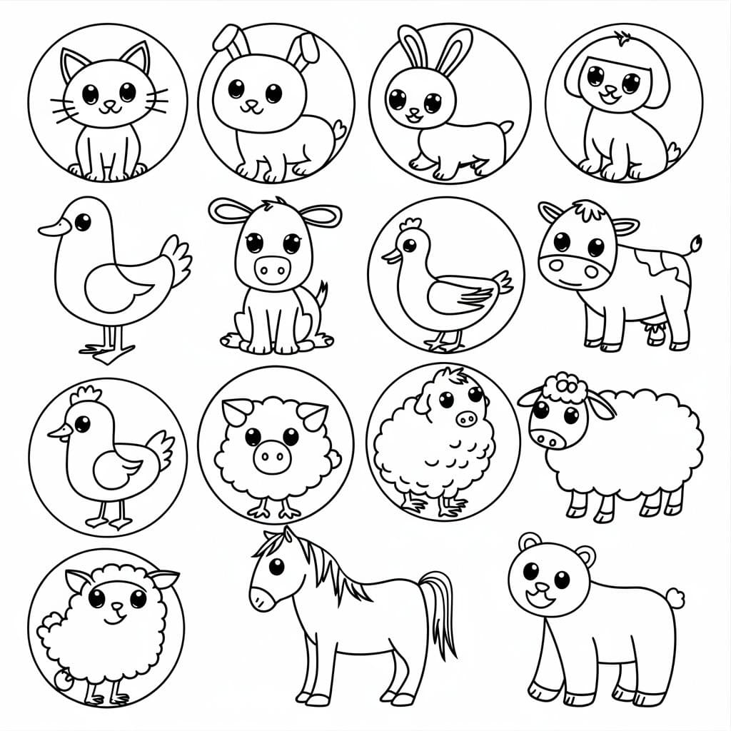 Desenho de Animais Kawaii Grátis para Colorir