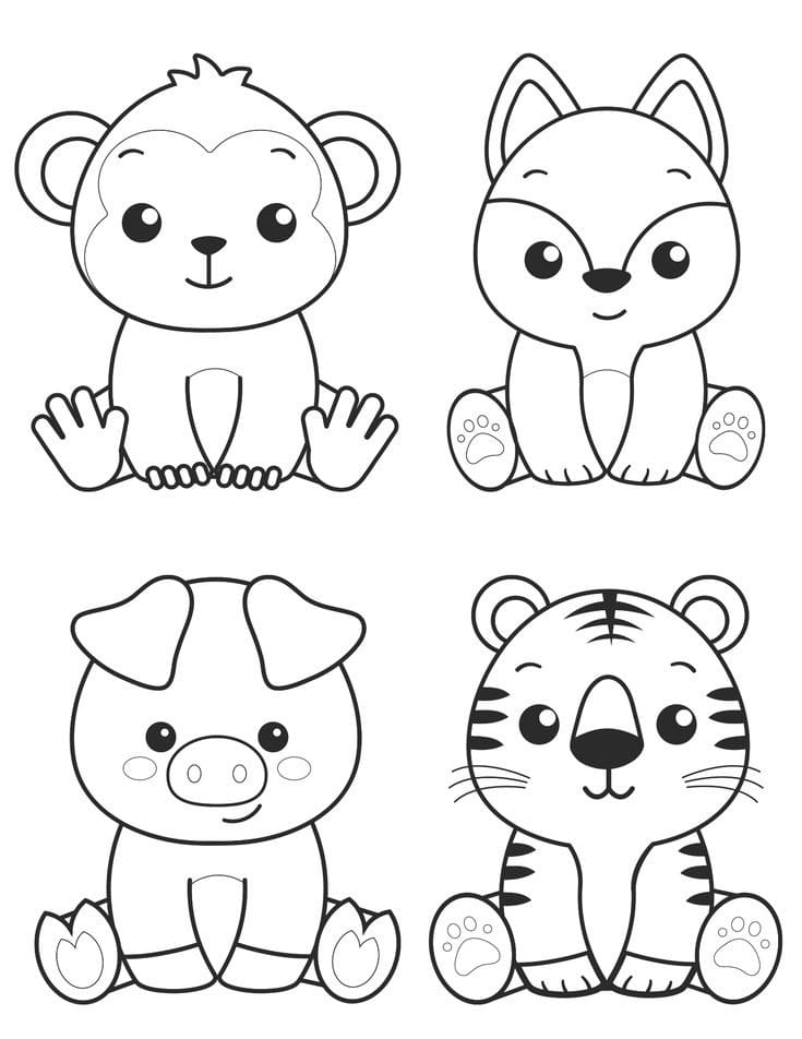 Desenho de Animais Kawaii Imprimivel Grátis para Crianças para Colorir