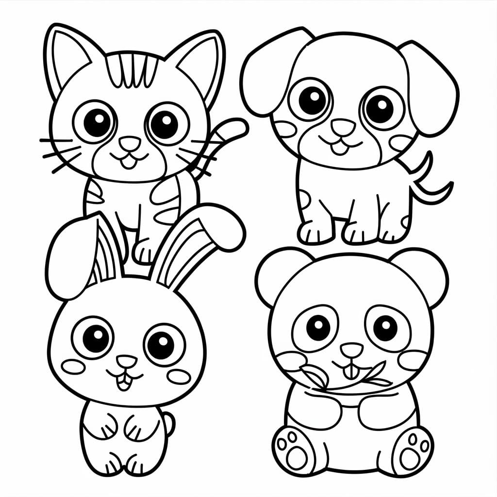 Desenho de Animais Kawaii Imprimivel para Crianças para Colorir