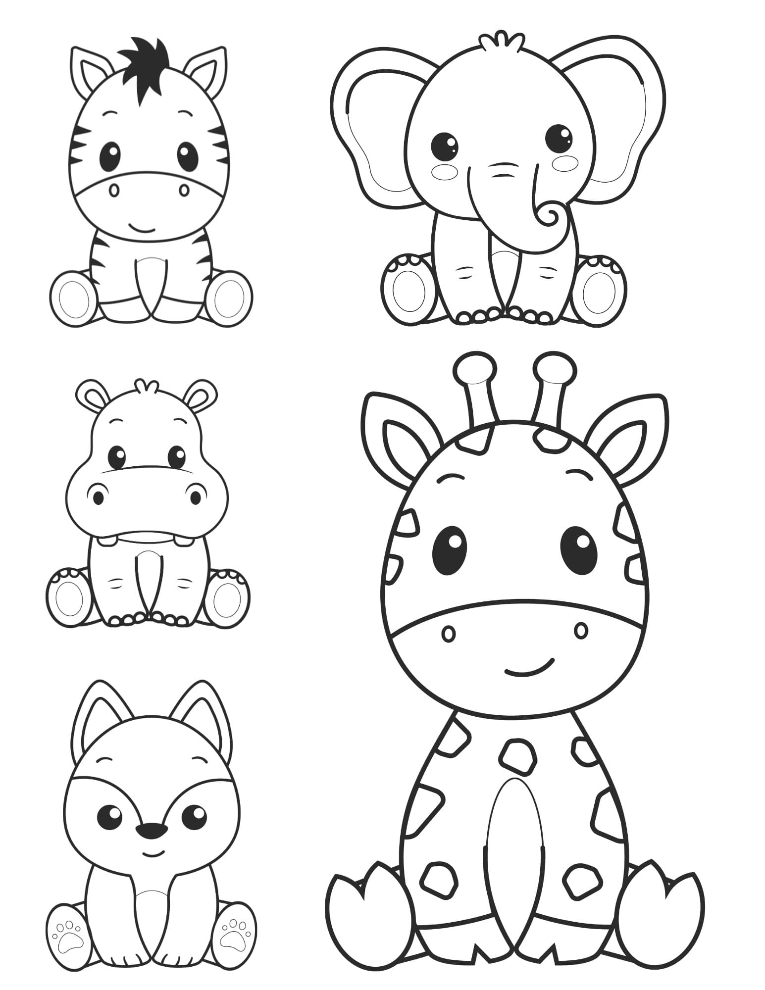 Desenho de Animais Kawaii Imprimivel para Colorir