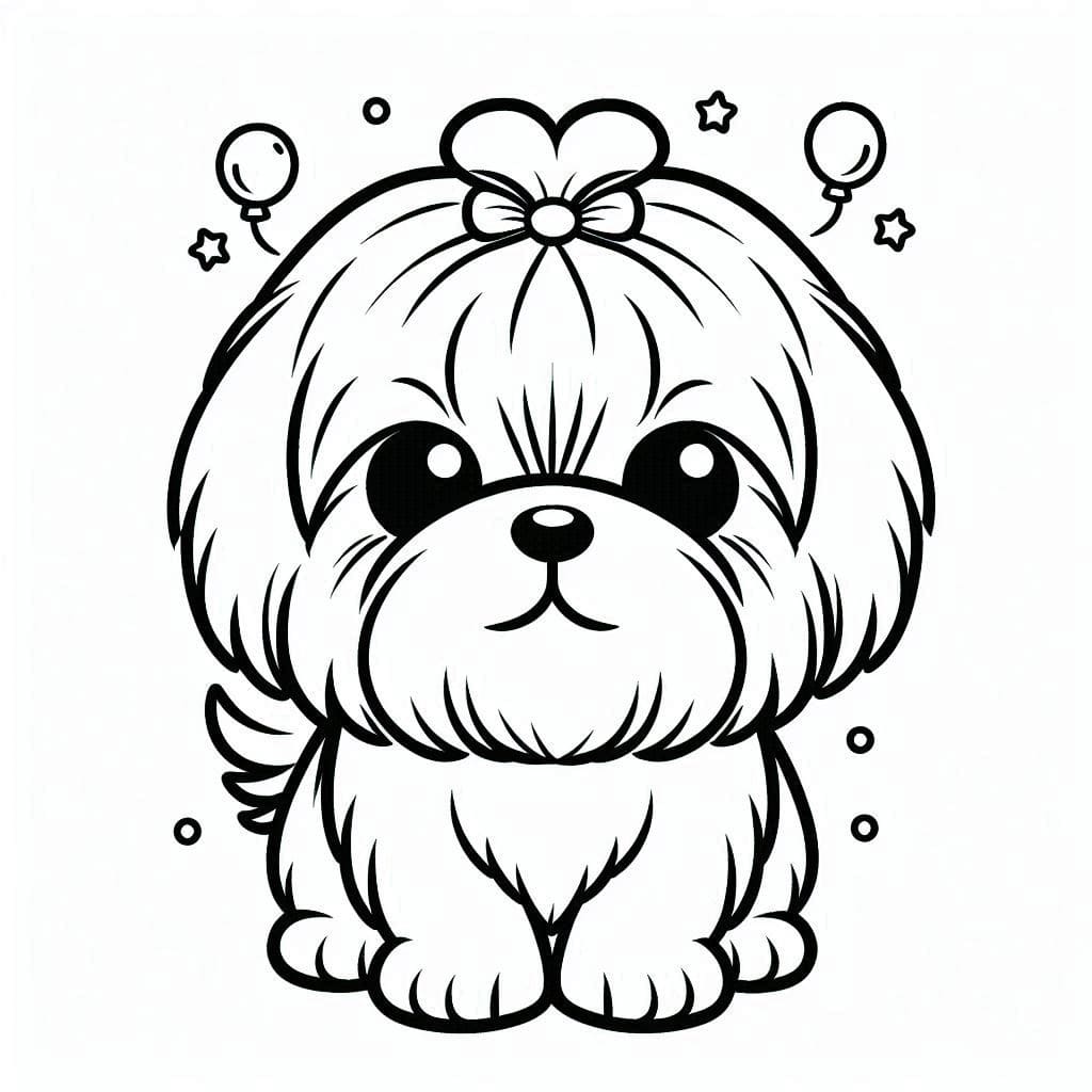 Desenho de Cachorro Shih Tzu Feliz para Colorir