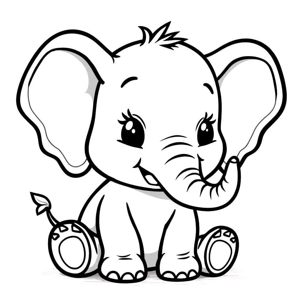 Desenho de Elefante Kawaii Fofo para Colorir