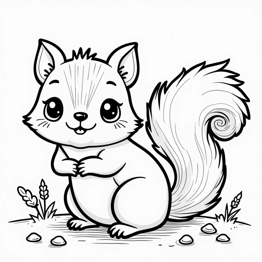 Desenho de Esquilo Kawaii para Colorir