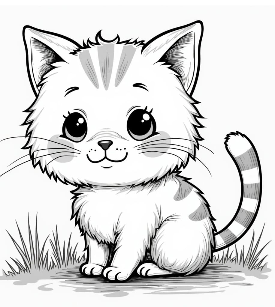 Desenho de Gato Kawaii para Colorir