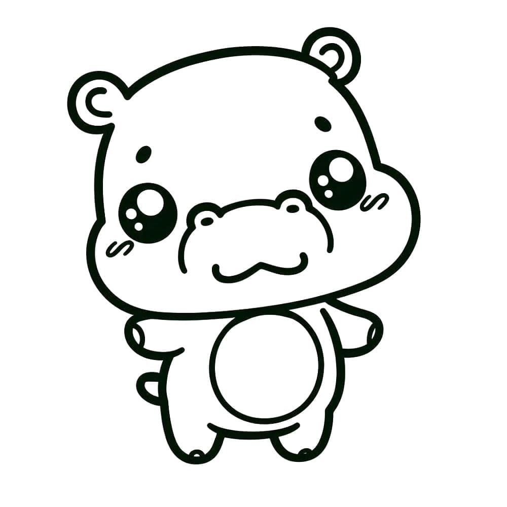 Desenho de Hipopótamo Kawaii para Colorir