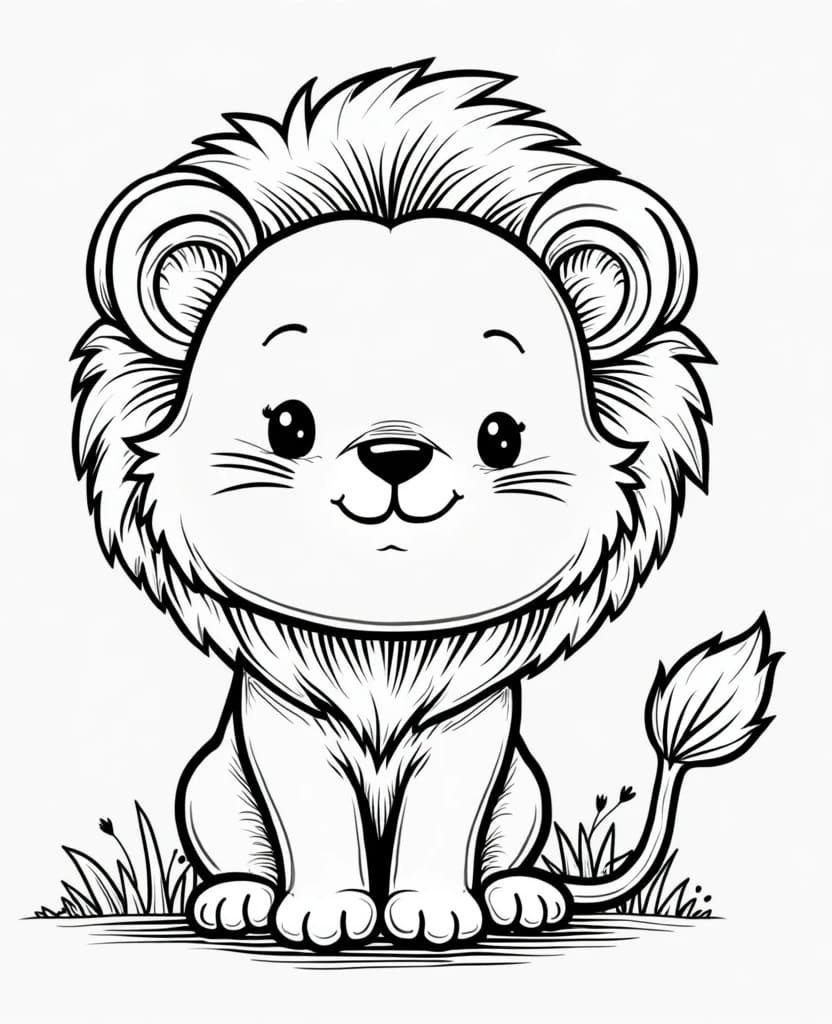 Desenho de Leão Kawaii para Colorir