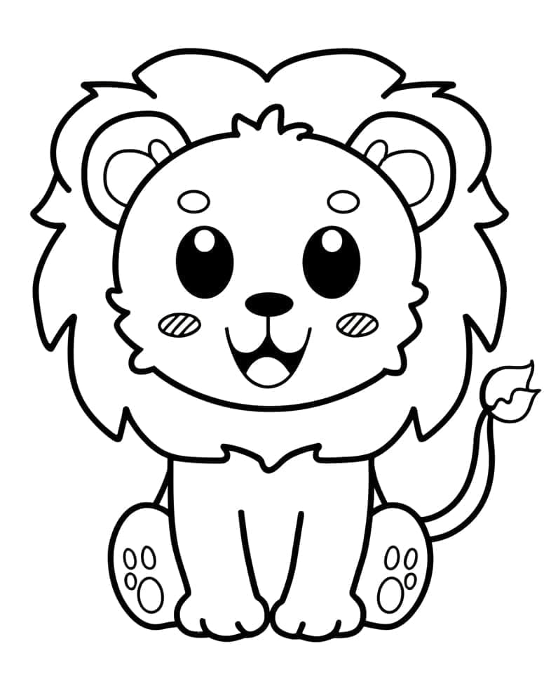 Desenho de Leão Muito Kawaii para Colorir