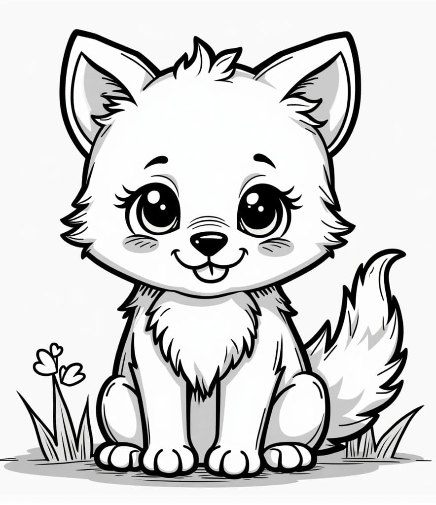 Desenho de Lobo Kawaii para Colorir