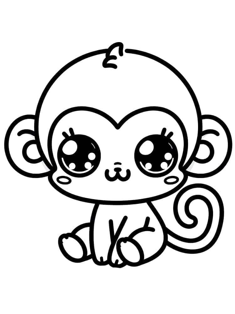 Desenho de Macaco Kawaii para Colorir