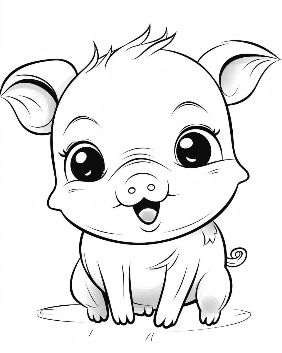 Desenho de Porco Kawaii para Colorir