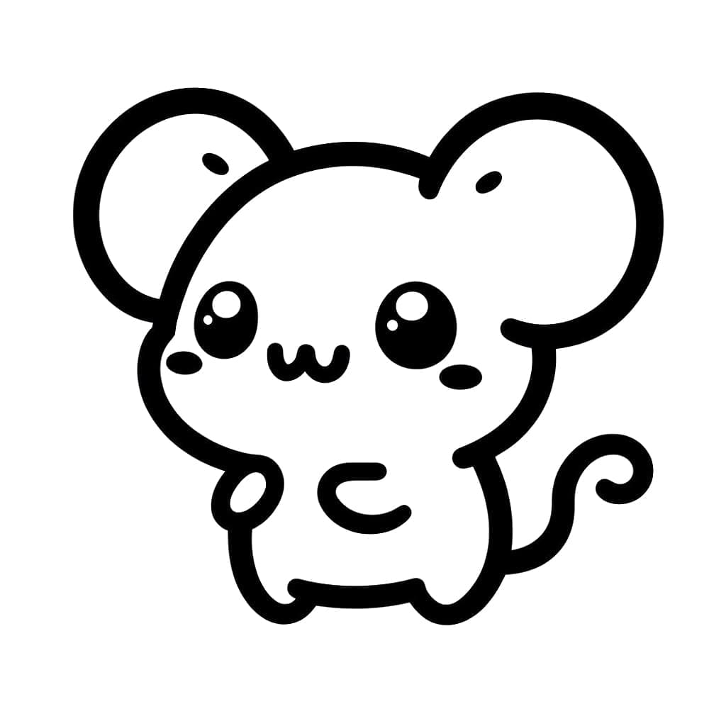 Desenho de Rato Kawaii Fofinho para Colorir