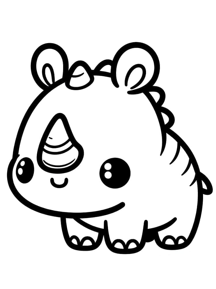 Desenho de Rinoceronte Kawaii para Colorir