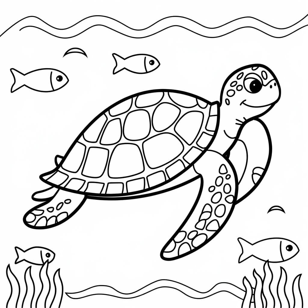 Desenho de Tartaruga Marinha Animada para Colorir