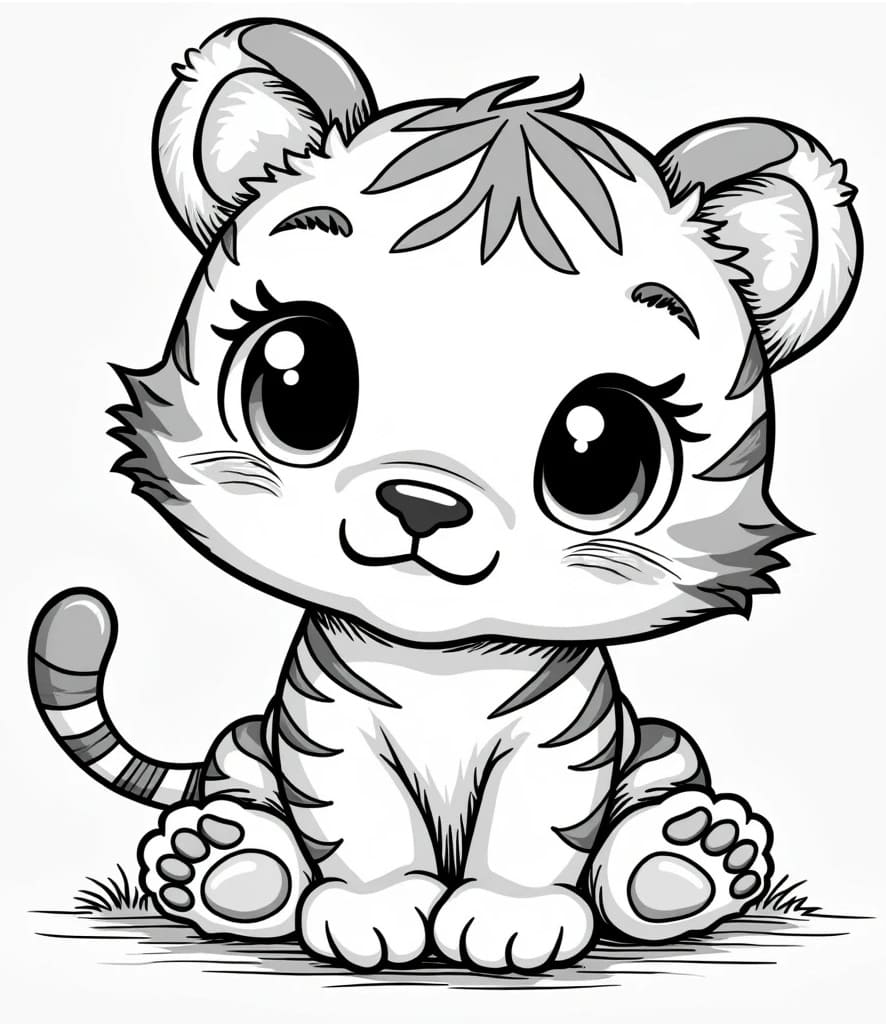 Desenho de Tigre Kawaii para Colorir