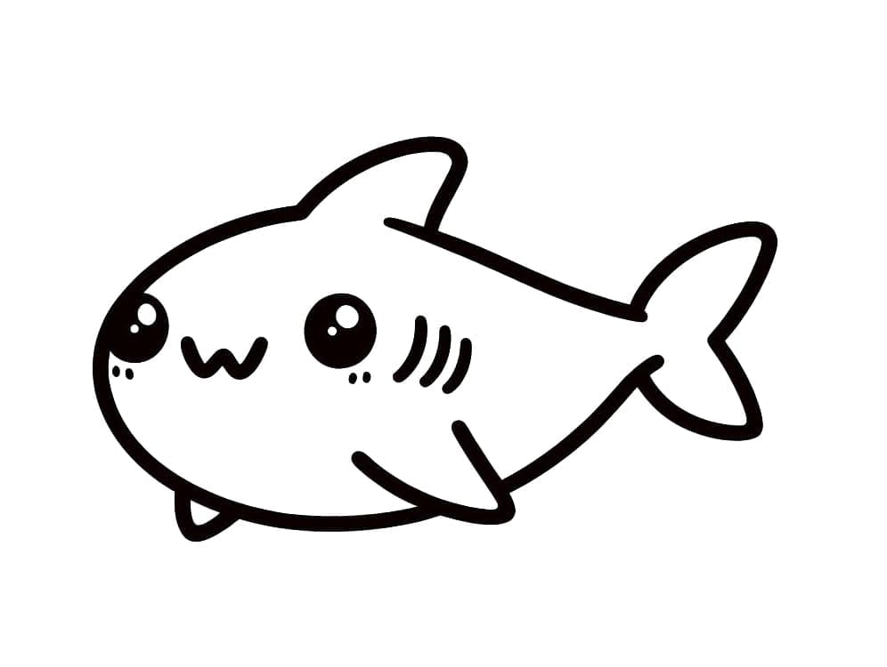 Desenho de Tubarão Kawaii para Colorir