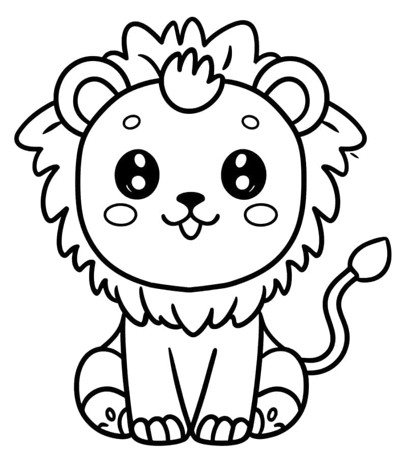 Desenho de um Leão Kawaii para Colorir