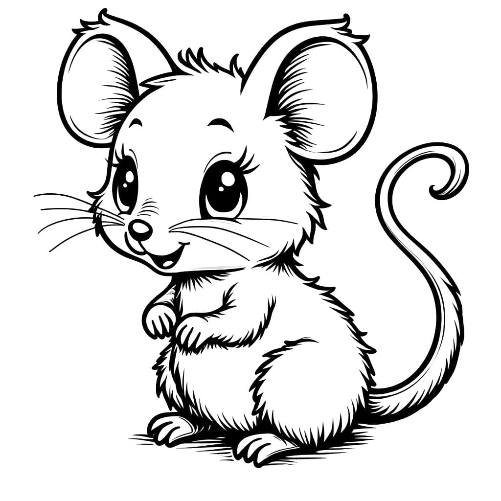 Desenho de um Rato Kawaii para Colorir 1