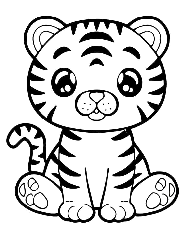 Desenho de um Tigre Kawaii para Colorir