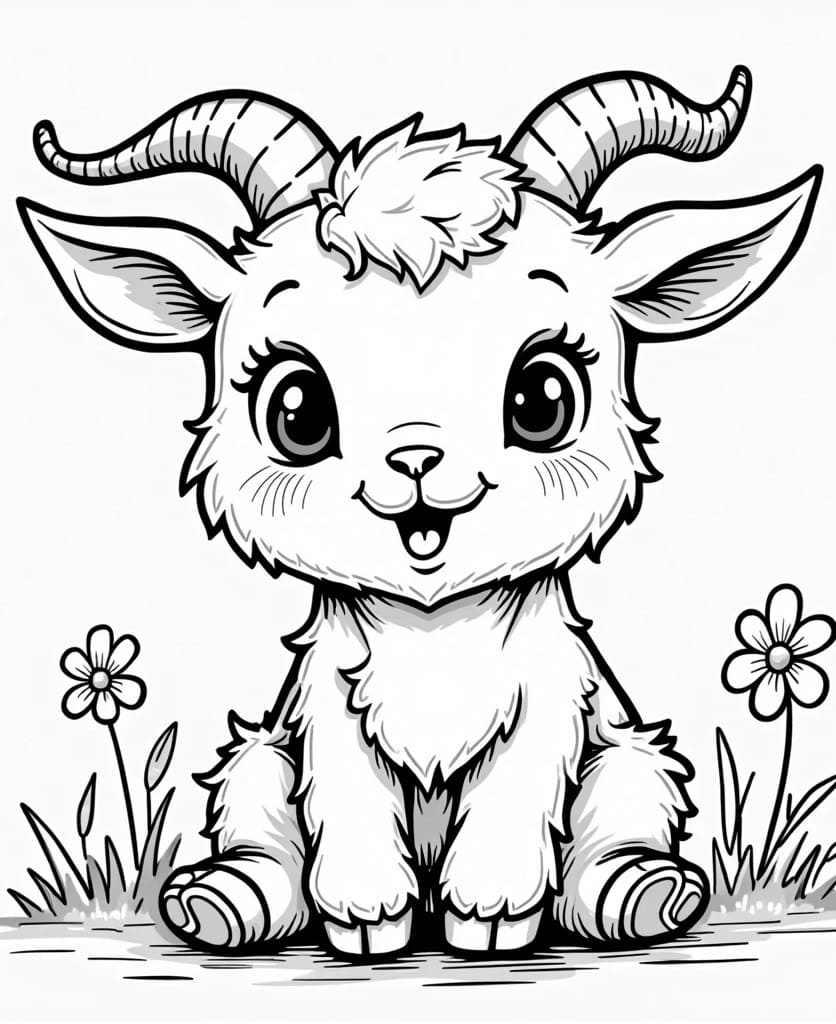 Desenho de uma Cabra Kawaii para Colorir