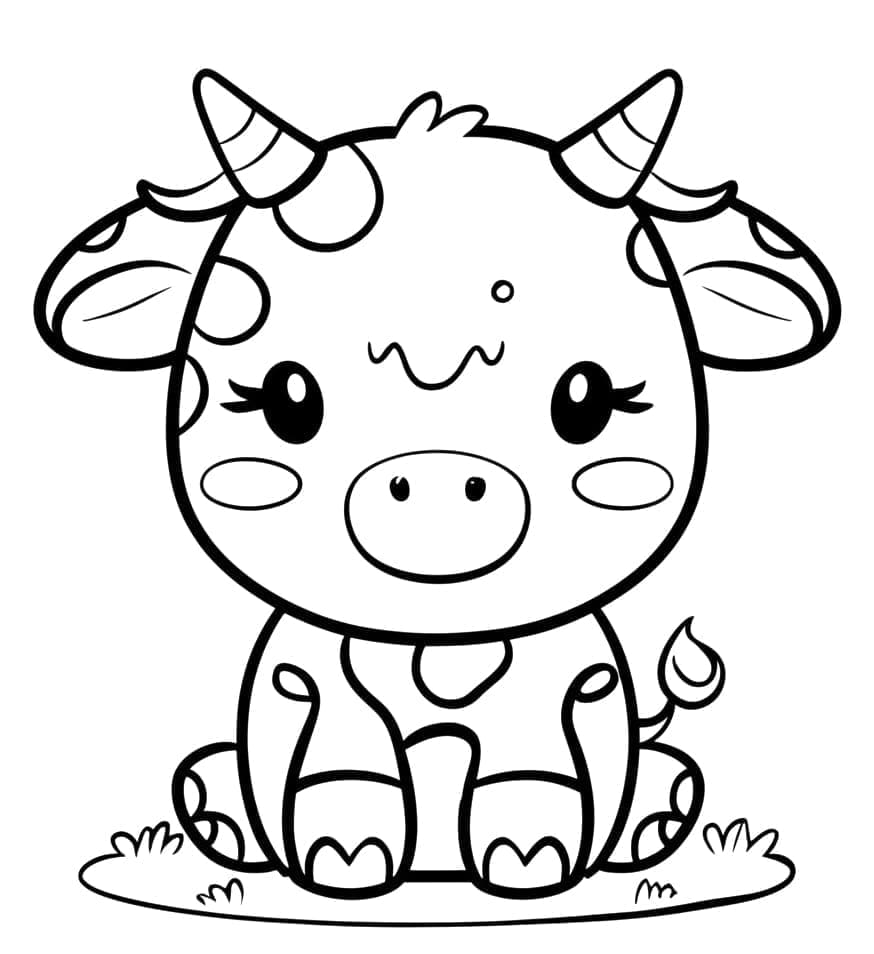 Desenho de Vaca Kawaii para Colorir