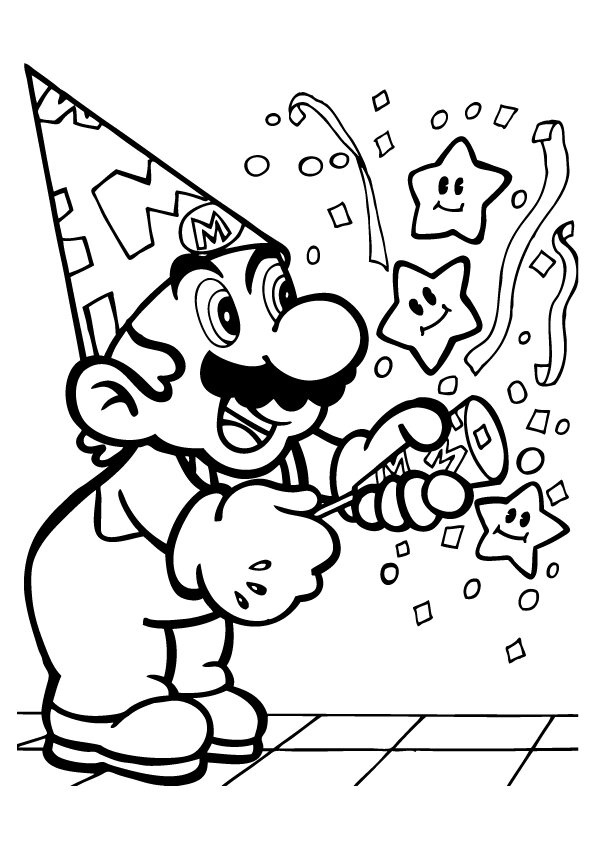 Desenho de Aniversário do Super Mário para Colorir