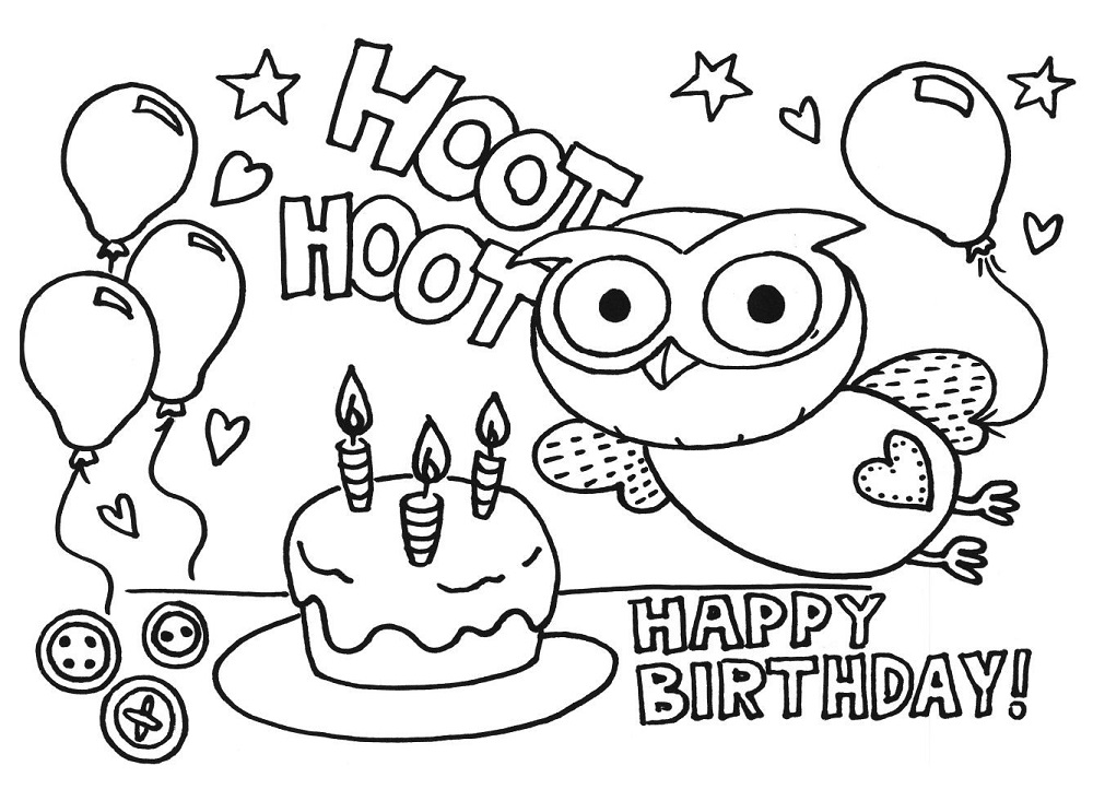 Desenho de Coruja em Festinha de Aniversário para Baixar e Pintar Grátis