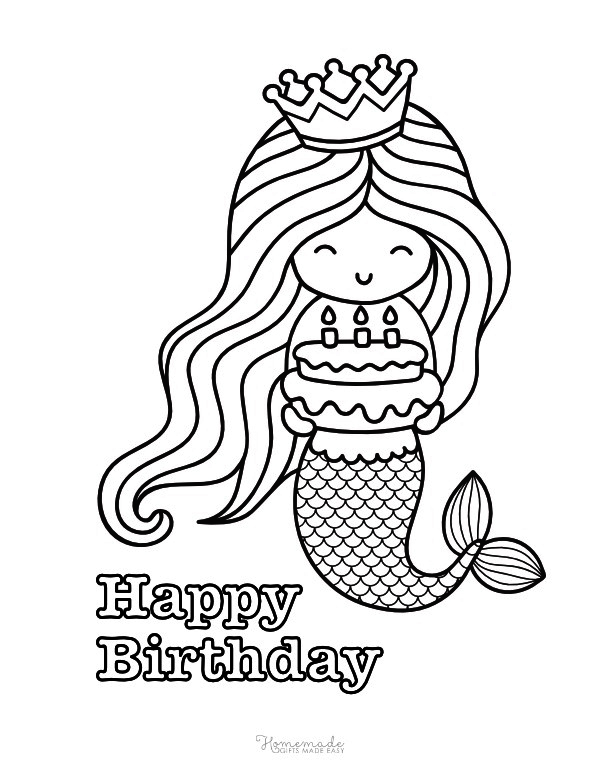 Desenho de Festa de Aniversário da Sereia para Colorir Grátis