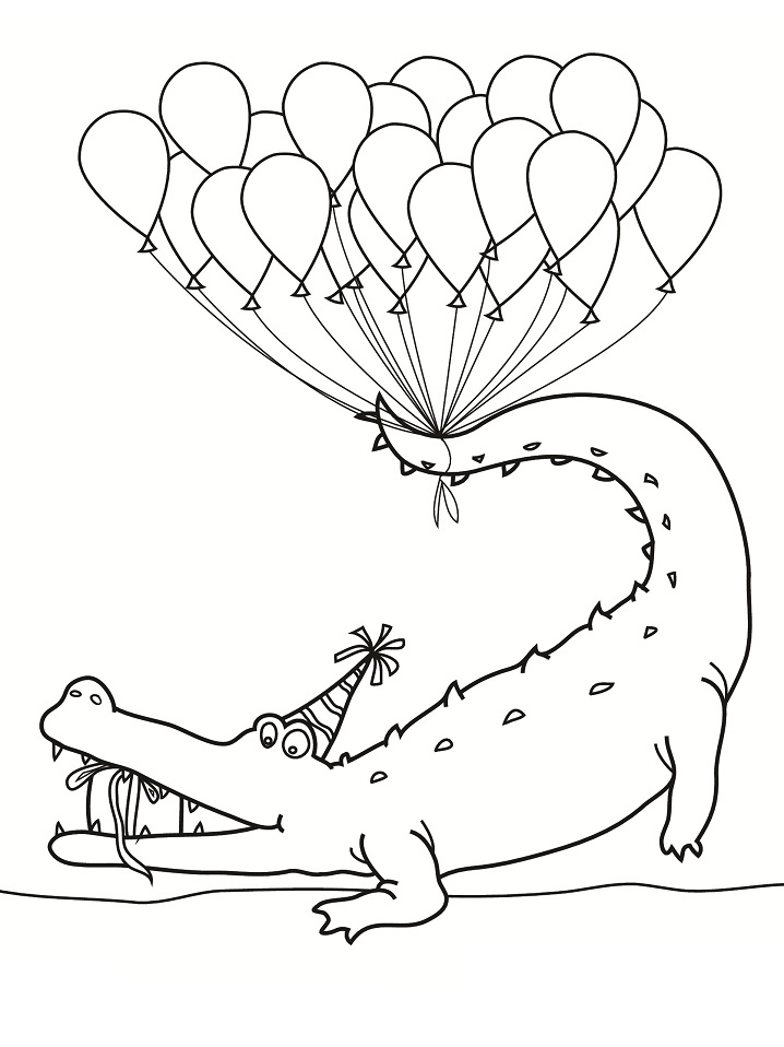 Desenho de Jacaré em Festinha de Aniversário para Imprimir e Pintar