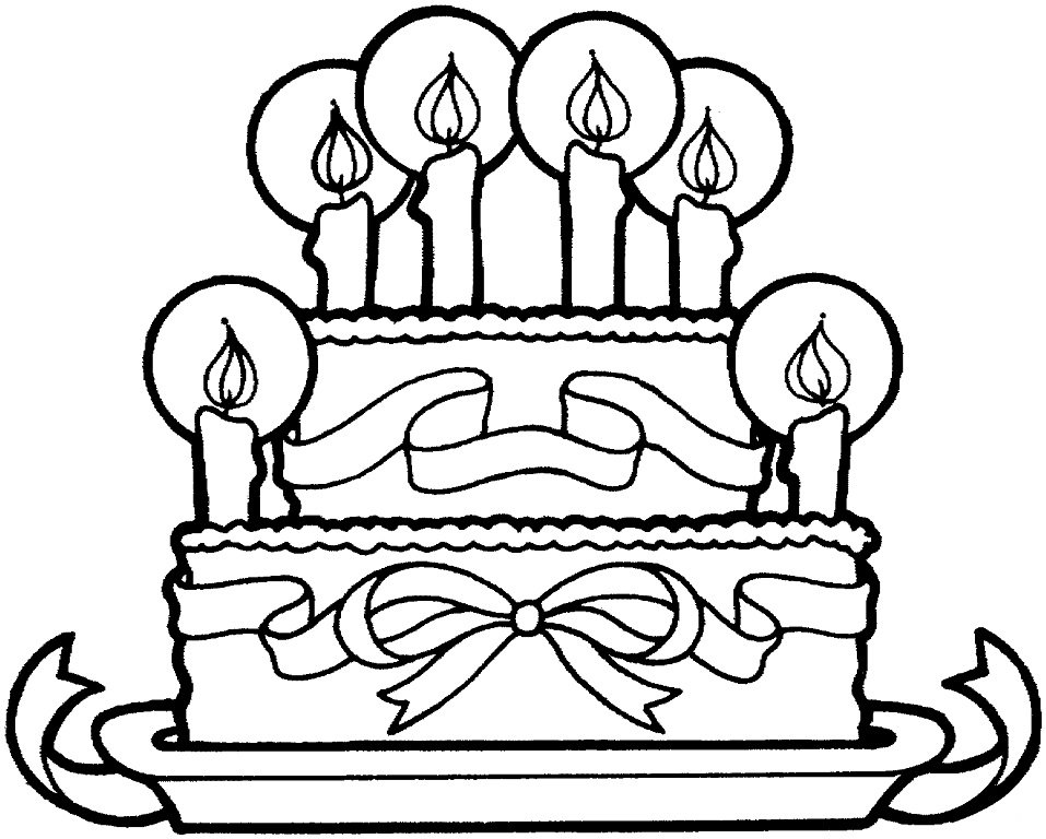 Desenho de um Lindo Bolo de Aniversário com Lacinho para Pintar