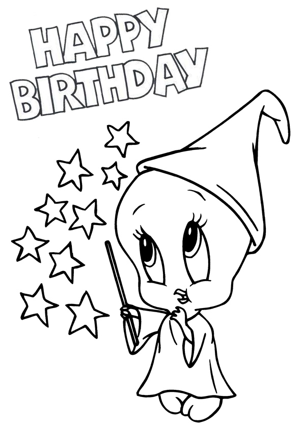 Desenho em Pdf do Piu Piu em Aniversário em Inglês para Pintar