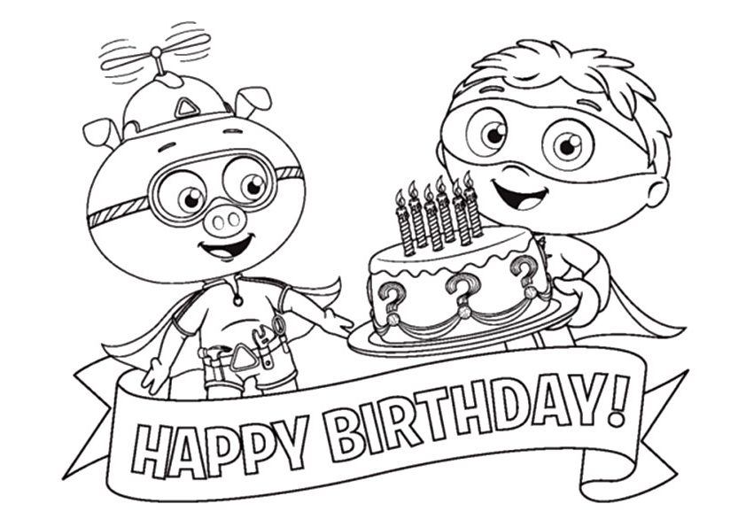 Desenho Pdf de Alpha Pig e Super Why em Aniversário para Pintar Grátis