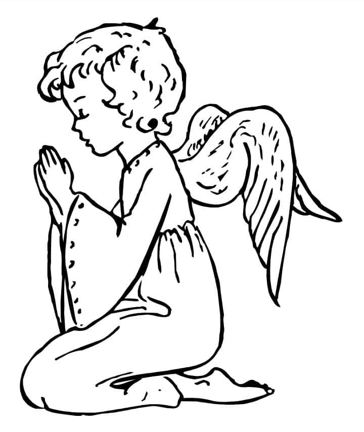 Desenho de Anjo Orando para Colorir