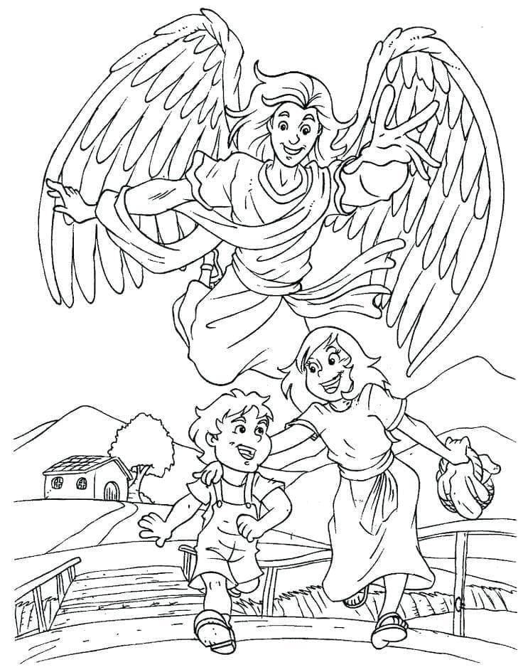 Desenho de Anjo e Crianças para Colorir