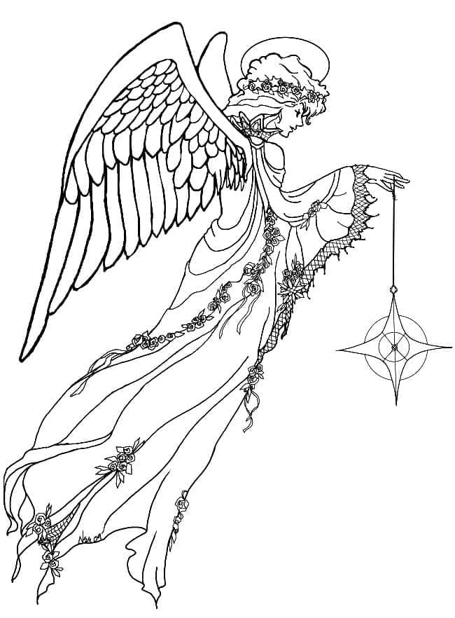Desenho de Anjo e Estrelá para Colorir