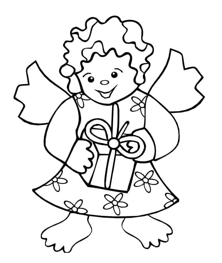 Desenho de Anjo e Presente para Colorir