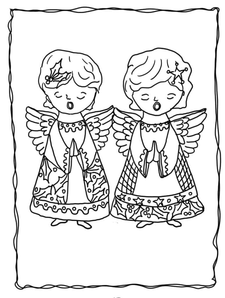 Desenho de Anjos Cantando para Colorir