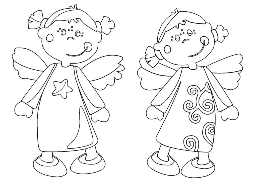 Desenho de Dois Anjos para Colorir