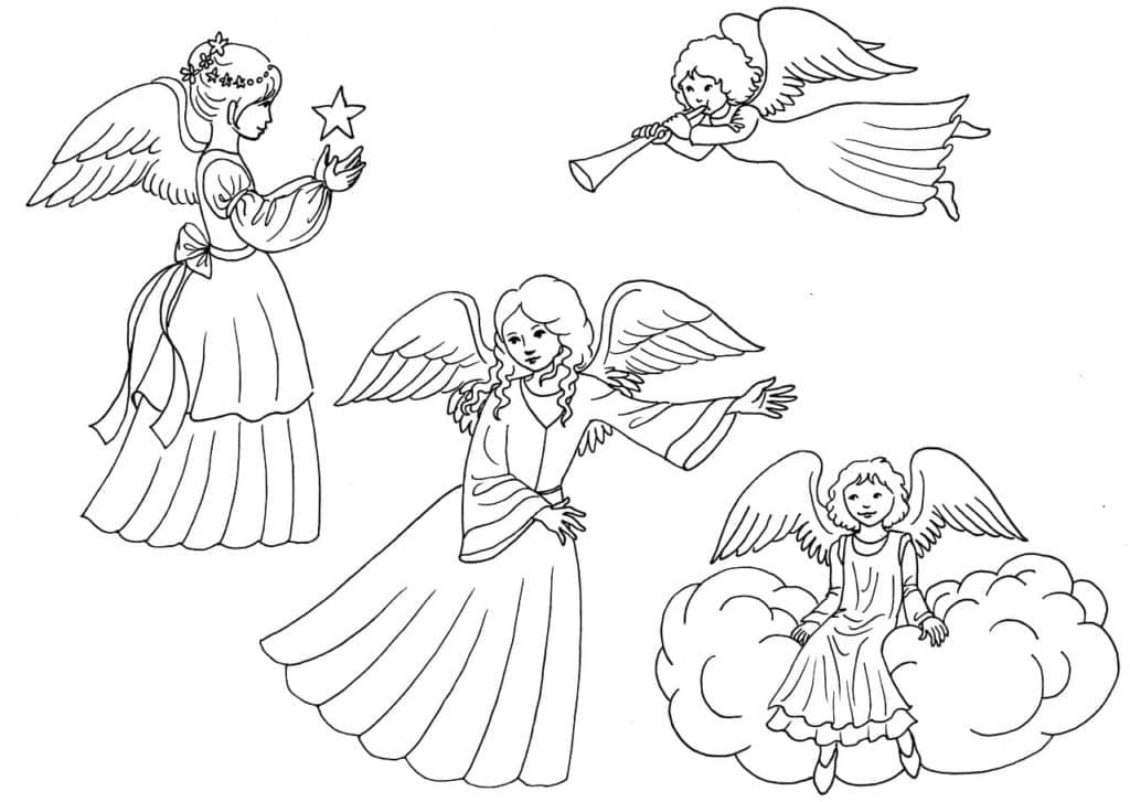 Desenho de Quatro Anjos para Colorir