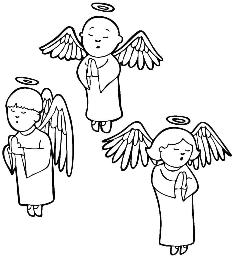 Desenho de Três Anjos para Colorir