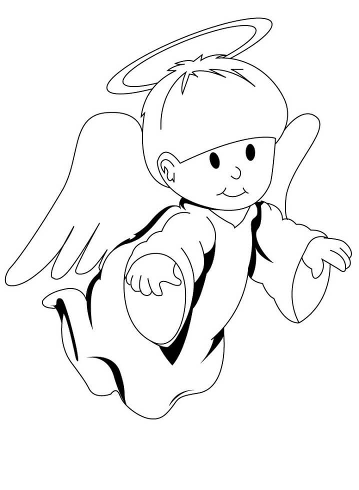 Desenho de Anjo Fofo Simples de Colorir