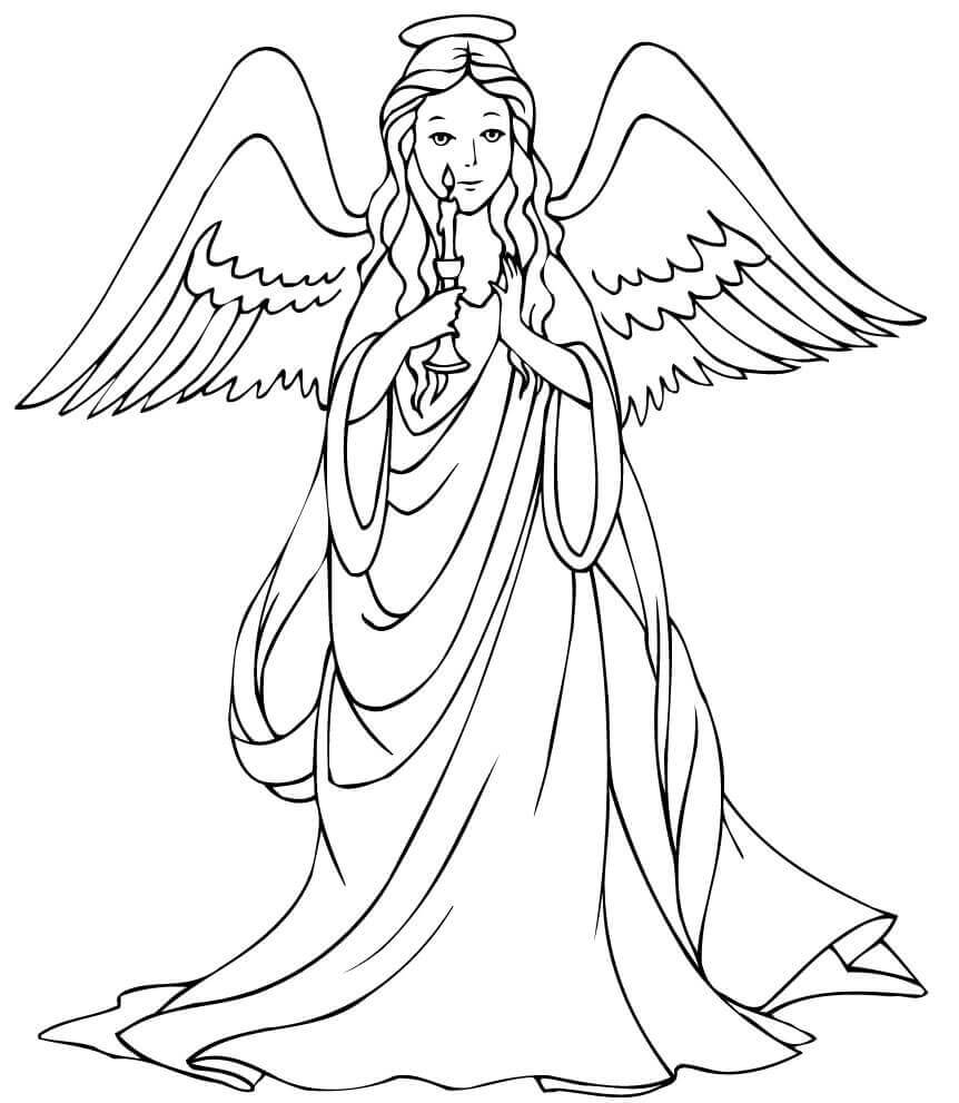 Desenho de Lindo Anjo Segurando uma Vela para Colorir