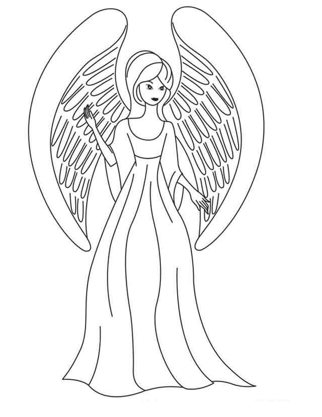 Desenho Imprimivel de Anjo com Asas e Vestido para Colorir de Graça