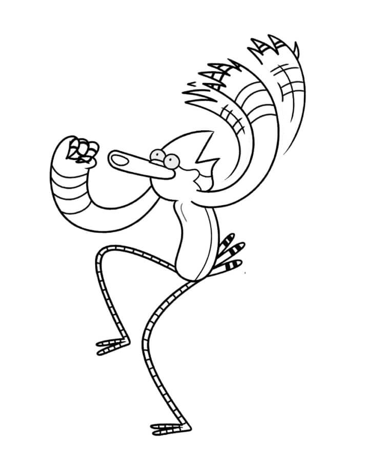 Desenho de Mordecai Feliz Comemorando uma Vitória para Colorir